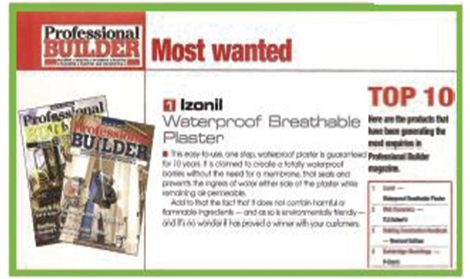 2008年被英国“PROFESSIONALBUILDER”评为“最具价值产品”